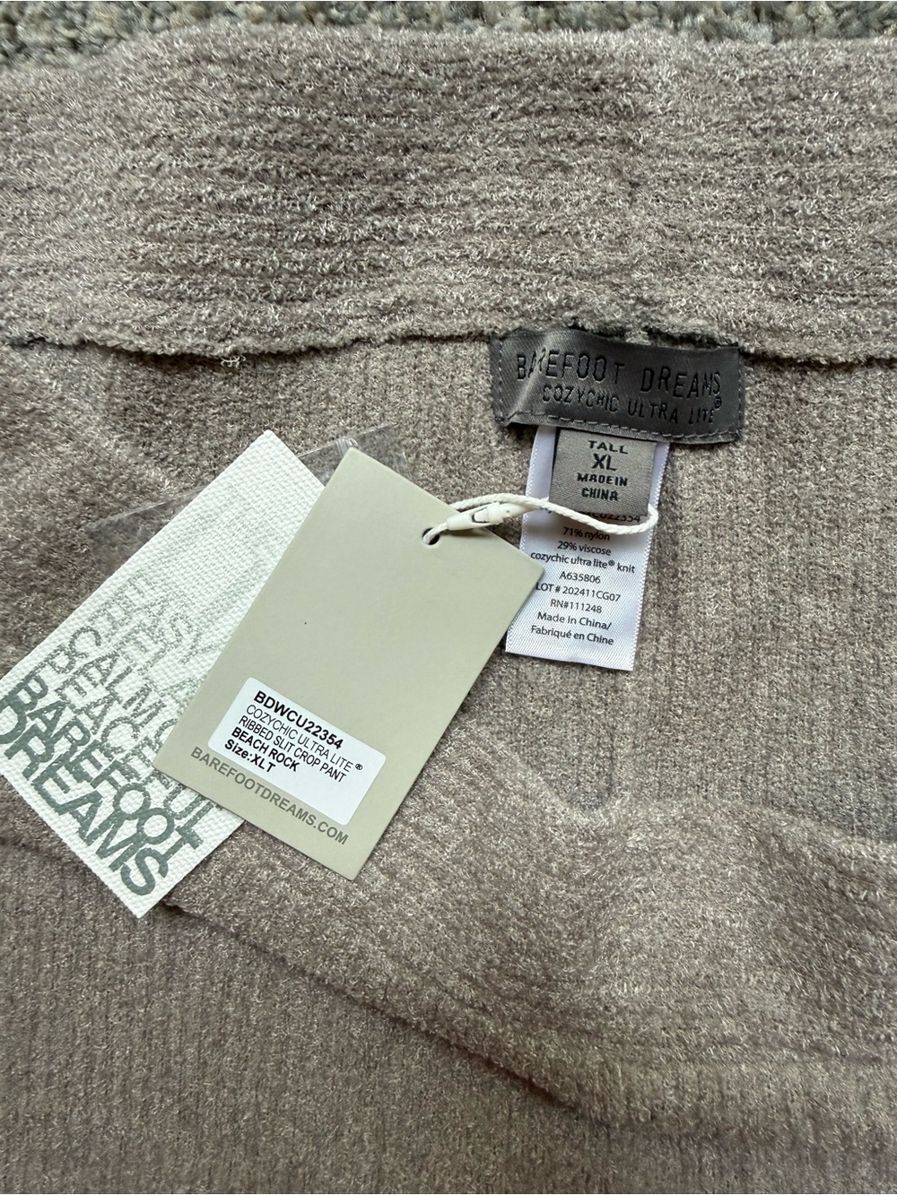 NWT Barefoot Dreams CozyChic Ultra Lite Crop Pant in Beach Rock Beige Tall XL - Picture 6 of 12